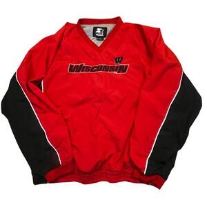 Vintage Starter Wisconsin Badgers Pullover Windbreaker V Neck‎ Lined Men 2XL
